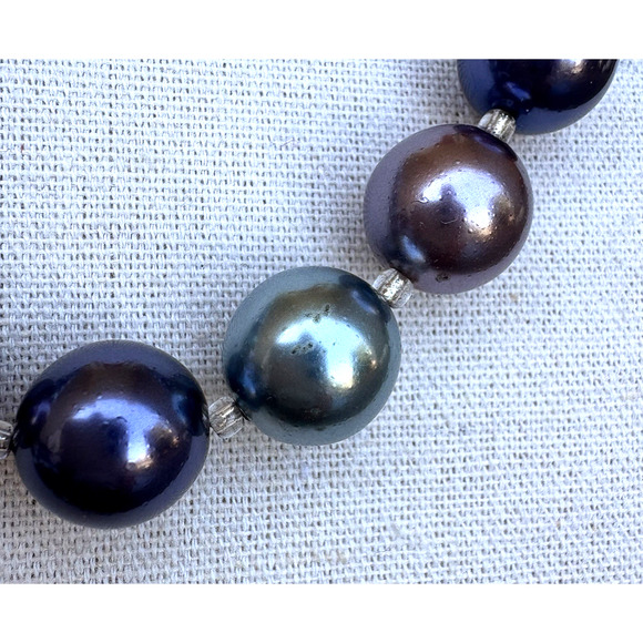 Vintage Joan Rivers Metallic Purple Blue Faux Pearl Necklace Silver Tone 21" - Picture 5 of 9